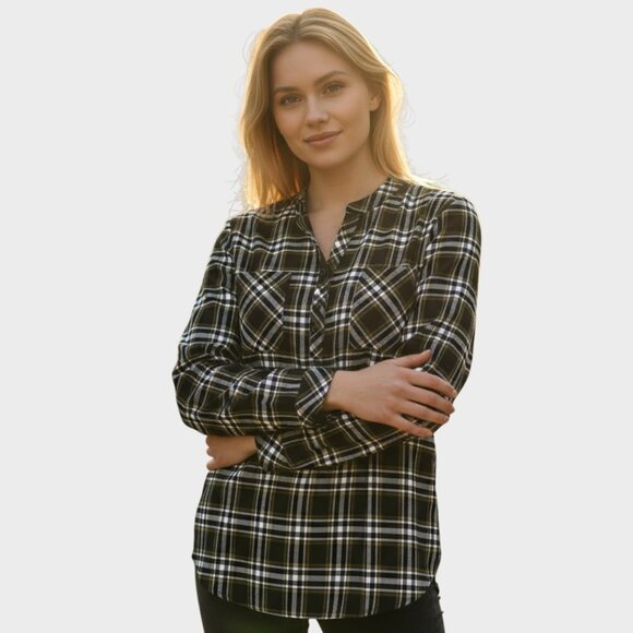 Joan Rivers Blouse Womens 6 Plaid Cottage Core Long Sleeve Peplum Button Casual - Picture 1 of 16